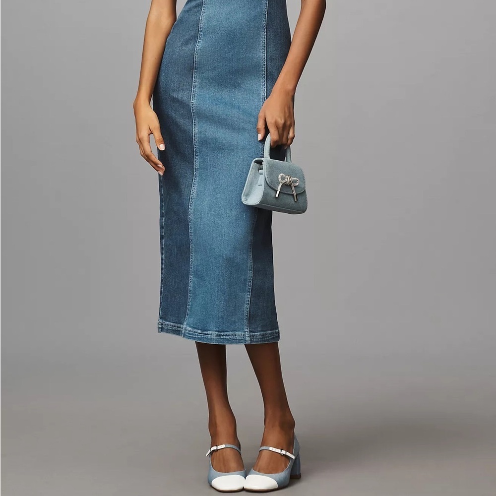 Anthropologie Pilcro Corset Denim Midi Dress Blue Square Neck Small NWT - Picture 4 of 10